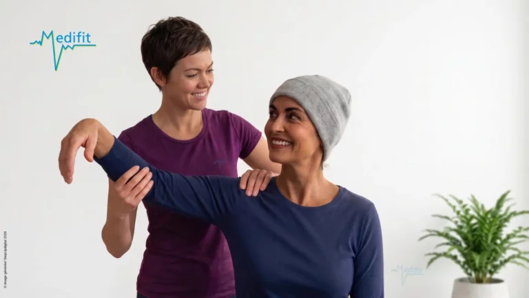 séance de physiothérapie oncologique et de mobilisation du bras après chirurgie mammaire chez Medifit Lausanne
